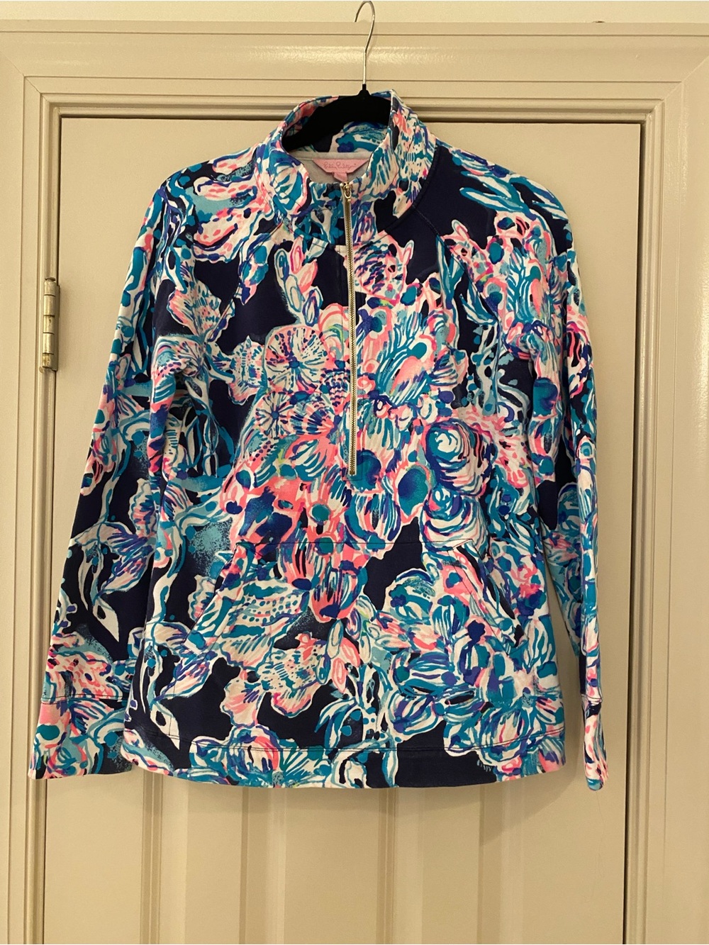 Lilly Pulitzer Navy Multicolor Floral Half-Zip Pullover